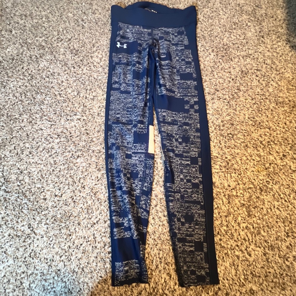 Under Armour HeatGear‎ Compression Leggings Navy Blue Glitch Print Womens Medium